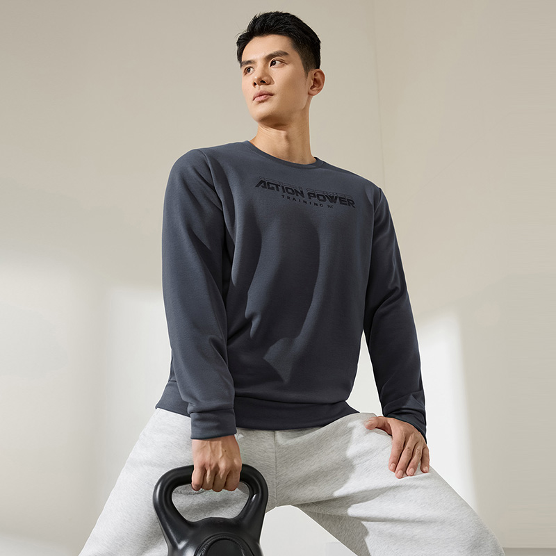 361°运动卫衣男新款男士加绒保暖休闲服圆领宽松套头卫衣高清大图