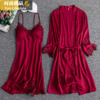 YUNWUXIN吊带性感结婚睡衣新婚情侣套装女夏大码冰丝睡裙睡袍春秋新娘晨袍睡衣