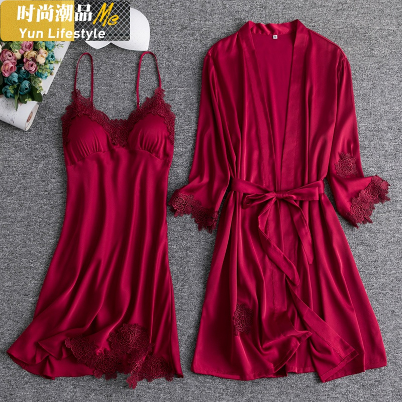 YUNWUXIN吊带性感结婚睡衣新婚情侣套装女夏大码冰丝睡裙睡袍春秋新娘晨袍睡衣