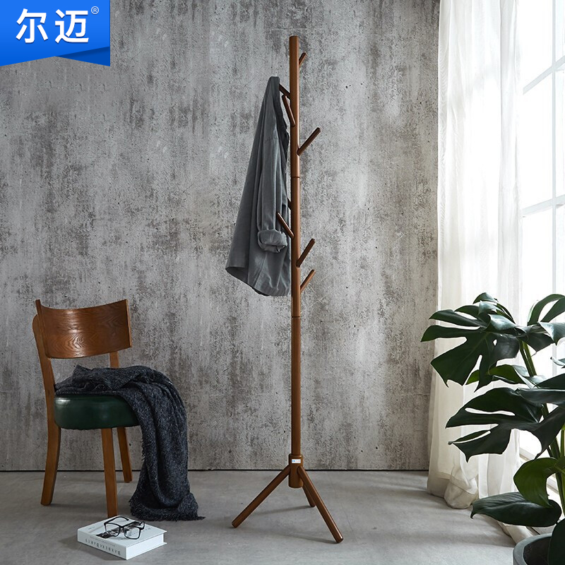 尔迈简易落地室内简约衣帽架欧式带裤架挂衣架晾衣服架 胡桃色