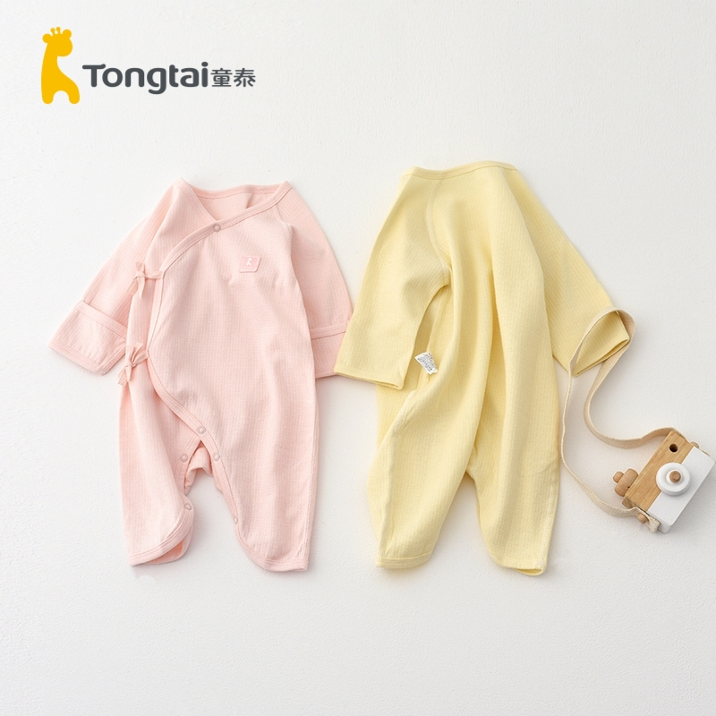 童泰(TONGTAI)2020年四季款0-3月新生婴儿纯棉蛤衣男女宝宝偏开系带连体蝴蝶衣爬服儿童内衣小童宝宝内衣