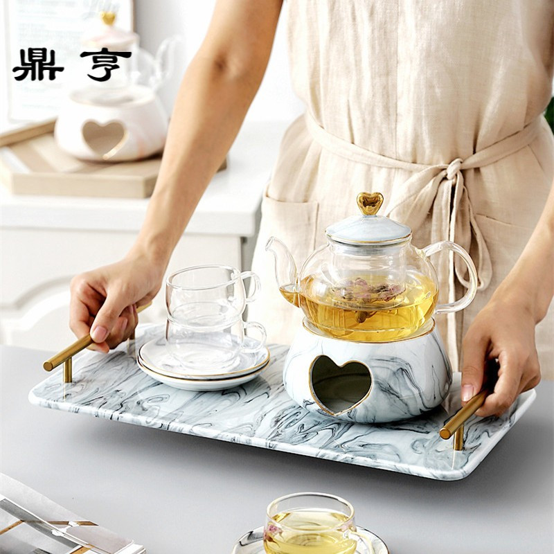 鼎亨北欧丹麦大理石花茶壶水果茶壶套装耐热陶瓷玻璃煮茶具花茶养