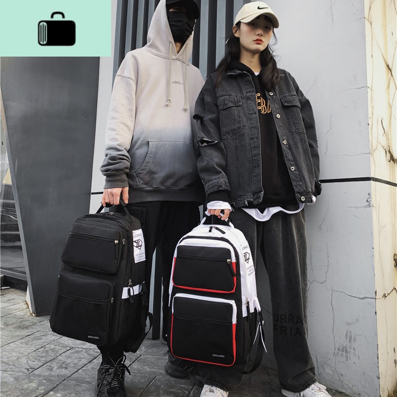 书包男高中学生休闲双肩包大容量个性时尚街头潮流韩版港风女背包NEWLAKE高清大图