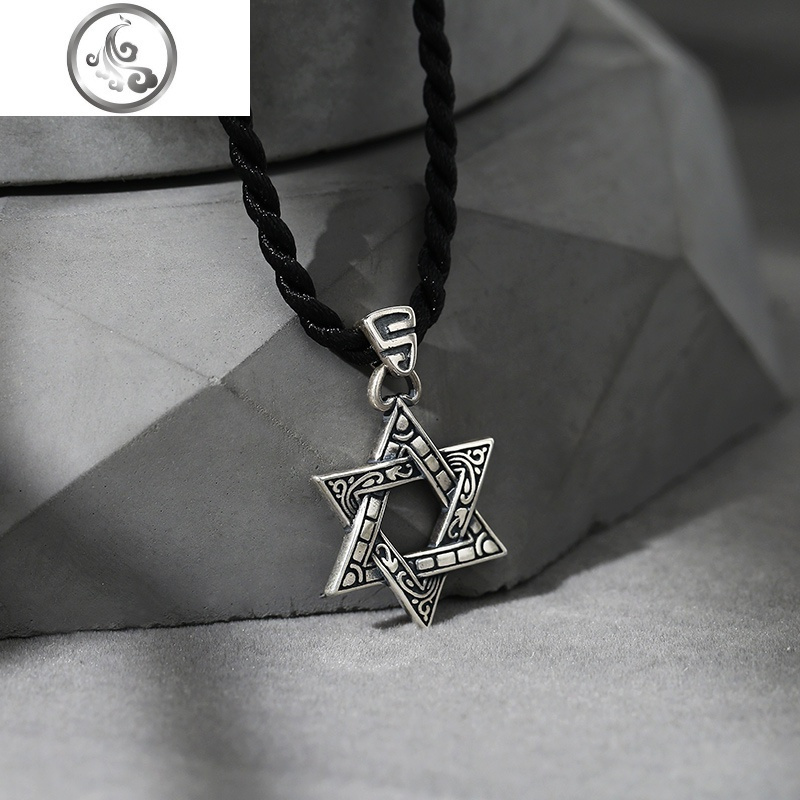 s925银六芒星吊坠项链男潮嘻哈链子配饰潮牌hiphop男生首饰jimi