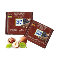瑞特斯波德RitterSport葡萄干榛子牛奶巧克力100g/块德国进口巧克力办公休闲零食婚庆喜糖送女友