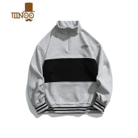 YANXU秋季新款日系撞色拼接立领套头半拉链polo衫美式卫衣男宽松 2XL 灰色