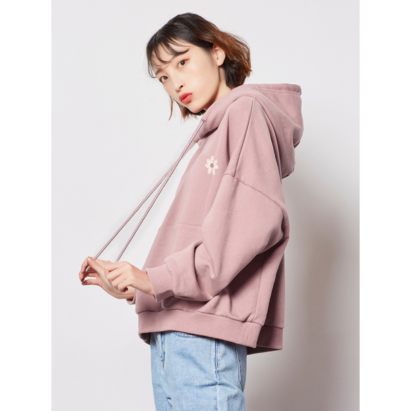 唐狮秋冬新款小雏菊卫衣女连帽宽松韩版长袖in白色上衣