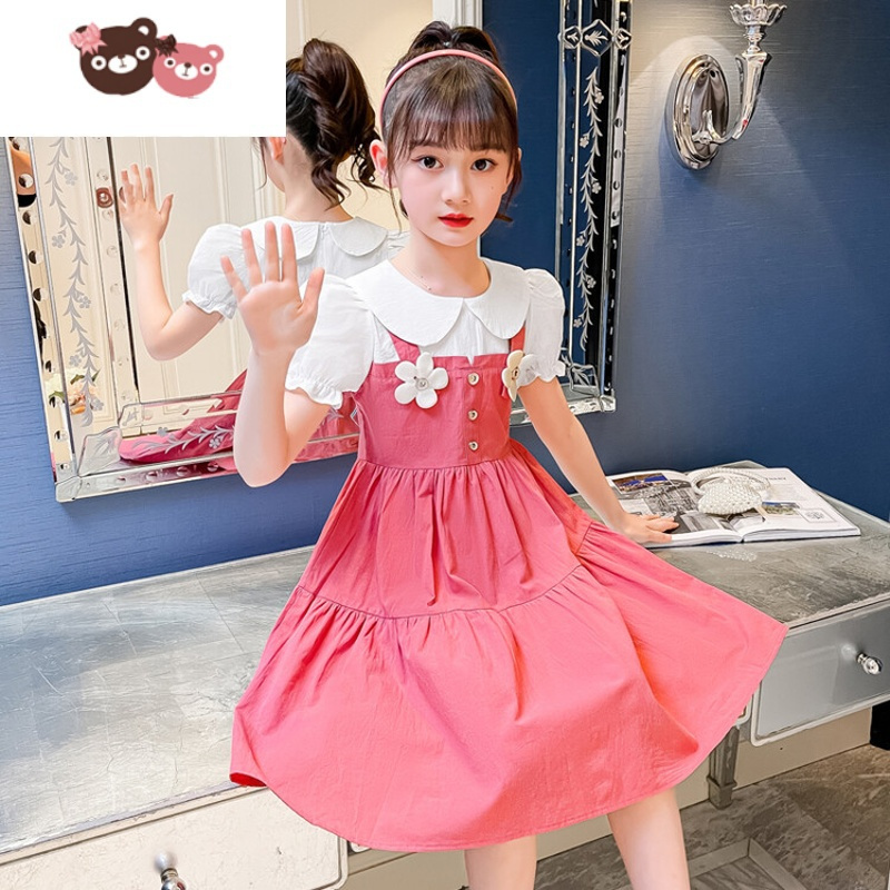 绿彩虹光儿童裙子夏装2022新款洋气女童连衣裙韩版时髦夏季短袖女孩公主裙