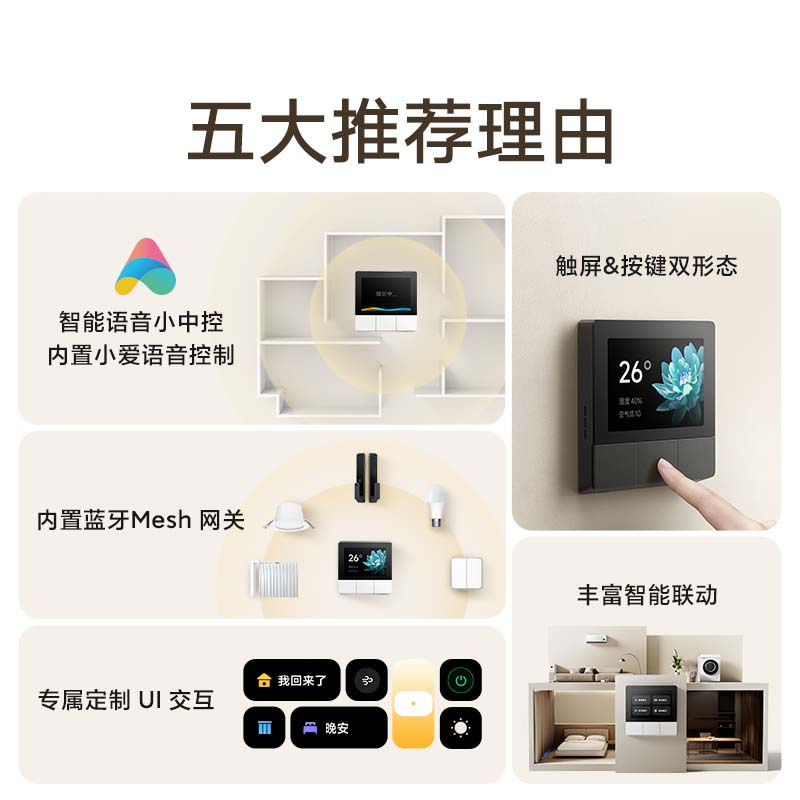 小米智能家庭面板 白色 触屏按键小爱语音声控自带蓝牙网关米家智能联动高清大图