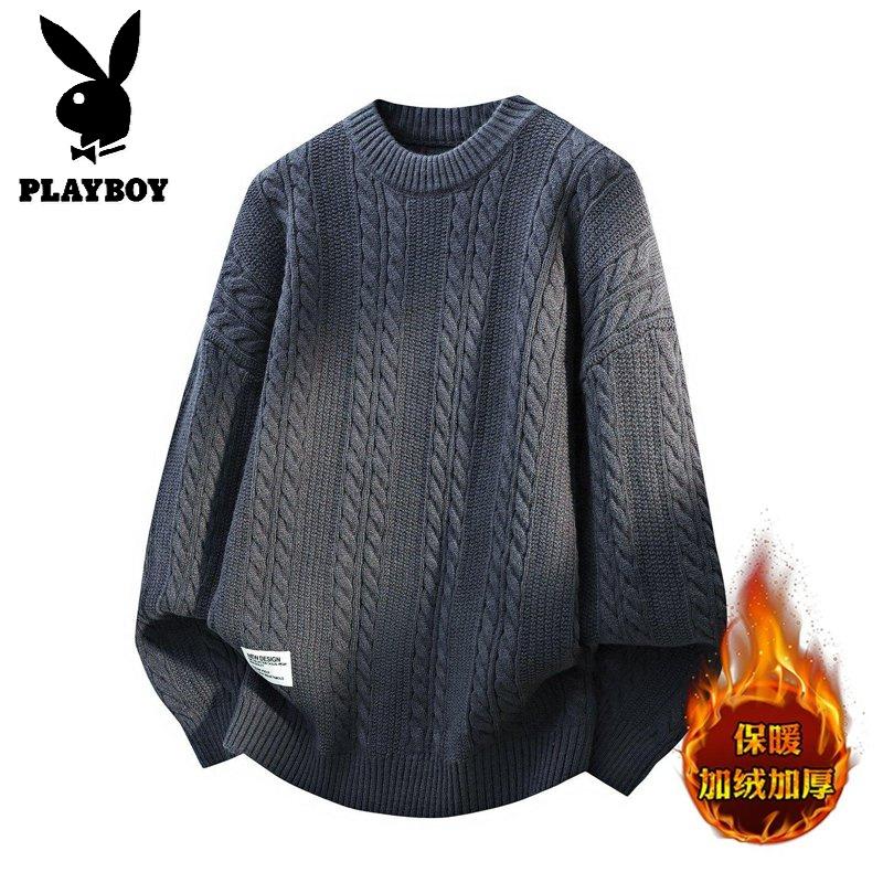 花花公子新款高品质【新款】 2025年秋冬款圆领针织毛衣男 灰色 190