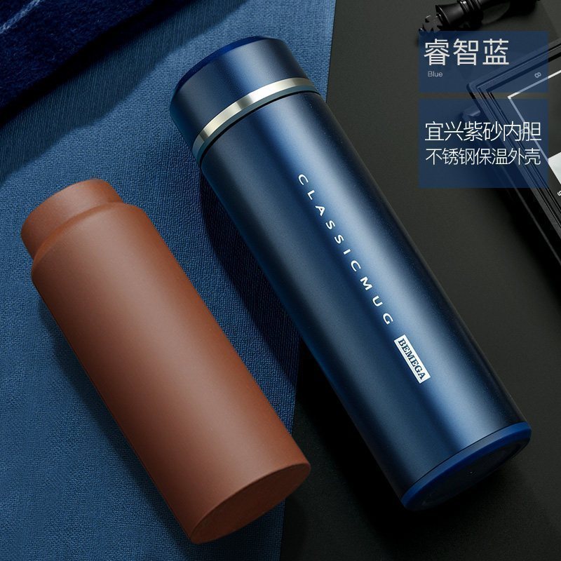 美帮汇紫砂内胆保温杯紫砂杯泡茶杯男士女定制水杯子 睿智蓝高清大图