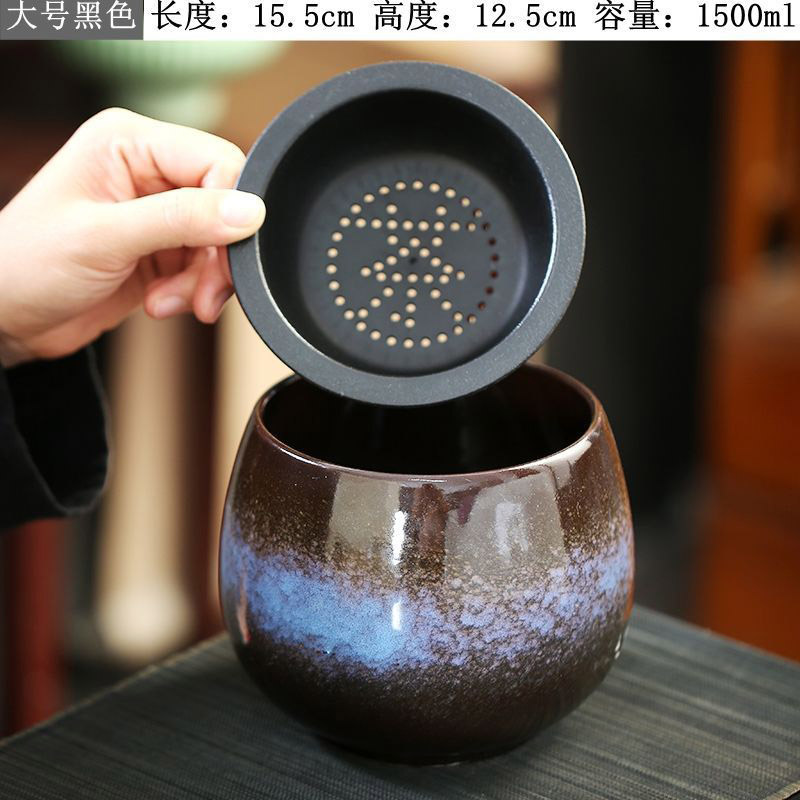 大号窑变轴茶渣缸长15.5*12.5cm 1500ML