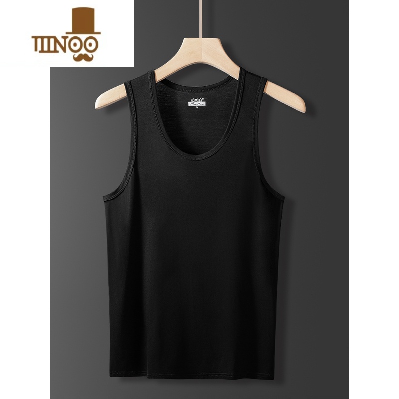 YANXU男士背心男款马甲内穿夏季冰丝莫代尔棉无袖运动健身跨栏上衣坎男 XXL140160斤 莫代尔-黑色
