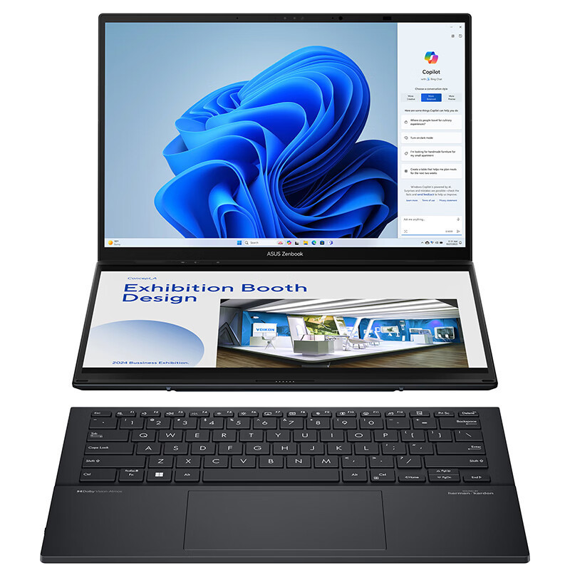 华硕灵耀14 双屏2025全新二代酷睿U9-285H 32G 1T 2.8K 120Hz OLED屏 标压双触控屏AI轻薄商务办公笔记本电脑 科技黑