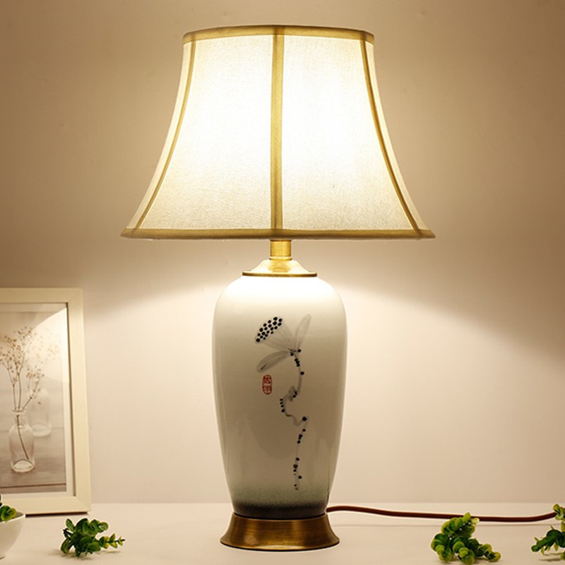 陶瓷台灯中国风台灯卧室床头灯装饰台灯布艺灯新中式灯具别墅酒店样板