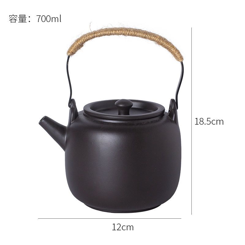 整套紫砂功夫茶具 陶瓷家用客厅现代提梁壶 大号茶壶茶杯茶盘套装 原矿提梁壶 黑