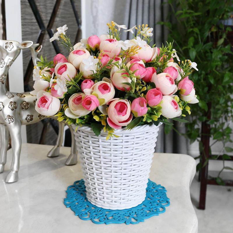 饰品室内茶几餐桌摆件客厅餐桌家居摆设干花假花束盆栽-粉色樱花 tl篮