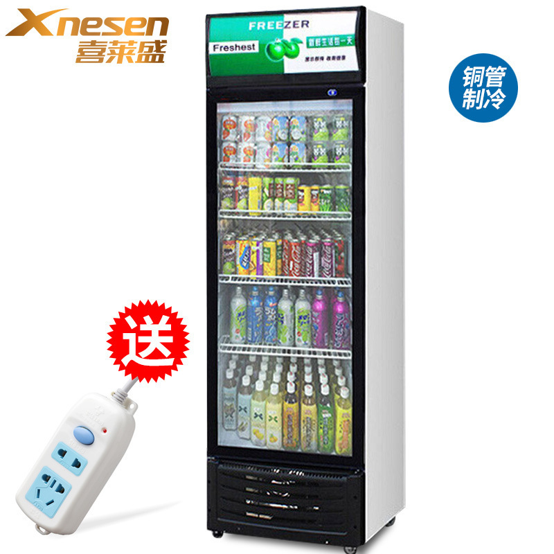 Xnesen喜莱盛318L商用展示柜全铜制冷饮料柜冰柜陈列柜商用冰箱单门展示柜饮料展示柜啤酒冰箱冷饮柜风冷绿黑色