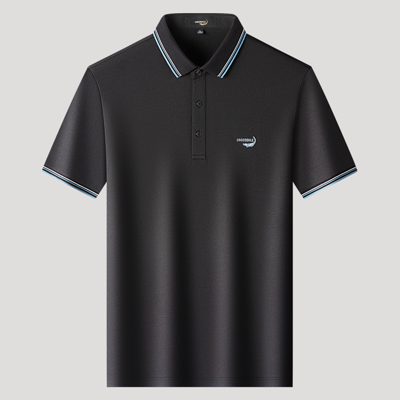 鳄鱼恤CROCODILE 夏季商务休闲POLO衫男士透气清凉短袖T恤 黑色 M