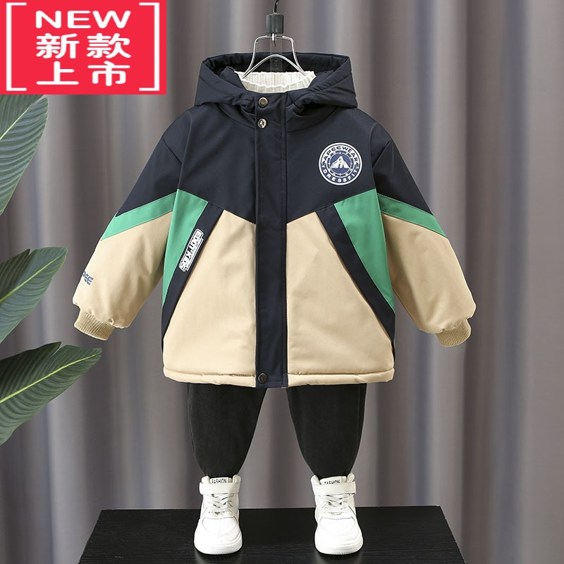可莉允男童派克服冬装加绒加厚外套2022新款儿童棉服秋冬款痞帅冬季加棉