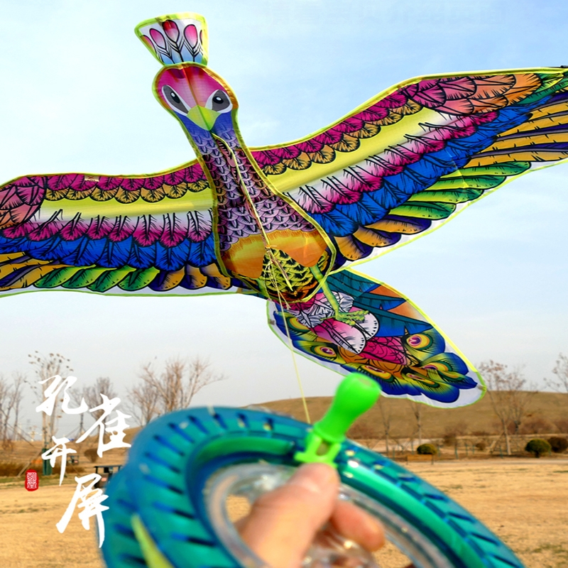 新款潍坊孔雀开屏风筝儿童成人中国风长尾鸟风筝闪电客微风易飞风筝线