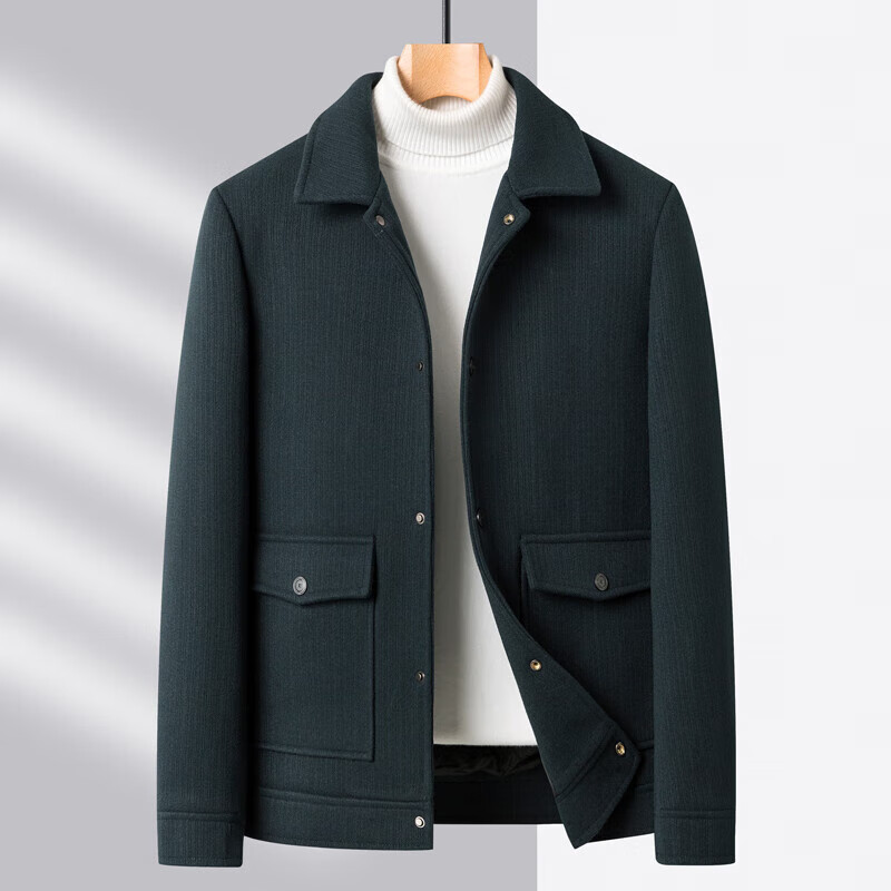 罗蒙爸爸外套中年男装毛呢翻领时尚休闲商务上衣男外套男