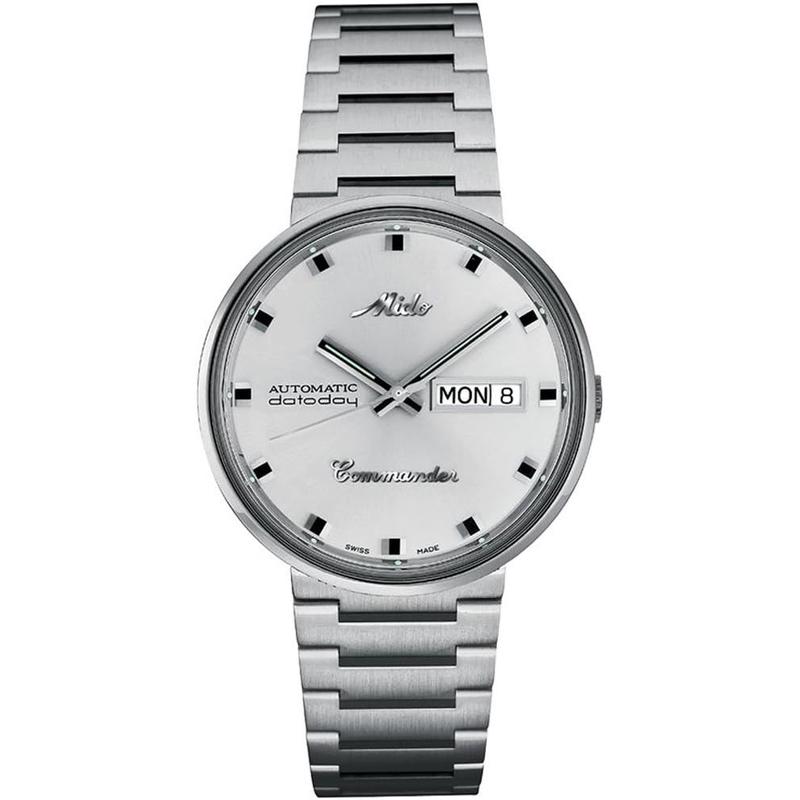 Mido男手表自动上链商务腕表Commander 1959日历显示经典复古 Silver_on_Integrated_Stailness