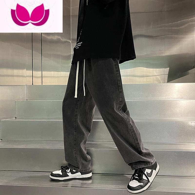 七斓罗­蒙黑色复古牛仔裤男春季裤子vibe宽松男生美式高街长裤男款