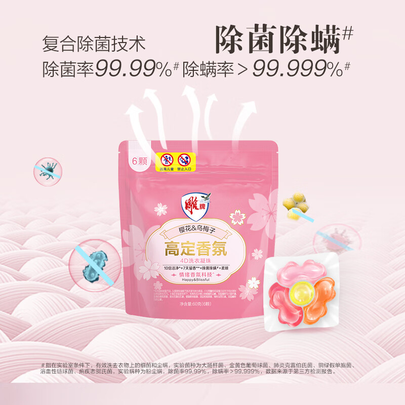 雕牌 60g(6颗)高奢香水香氛4D洗衣凝珠(五月玫瑰)(非单) 7天持久留香 10倍洁净除菌高清大图