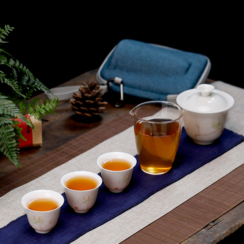 言艺(yanyi) 旅行茶具套装便携式包快客杯一壶三杯户外 云中梦木初晨