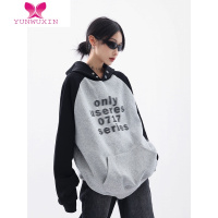 YUNWUXINAce撞色插肩袖连帽卫衣女宽松显瘦2022秋新款百搭潮牌上衣