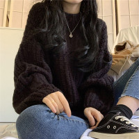 [1折价52.9元叠加优惠券]唐狮秋冬女圆领净色宽松套头毛衣简约百搭休闲慵懒风时髦潮流