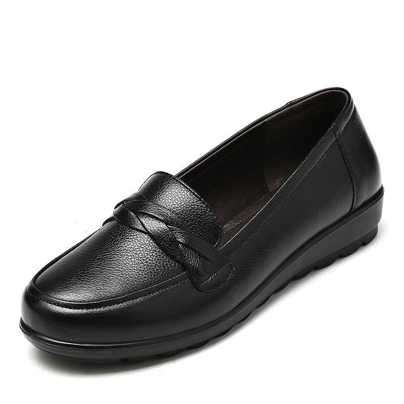 旺奈(wangnai)妈妈鞋真皮软底单鞋女春秋中老年皮鞋平底浅口老年人