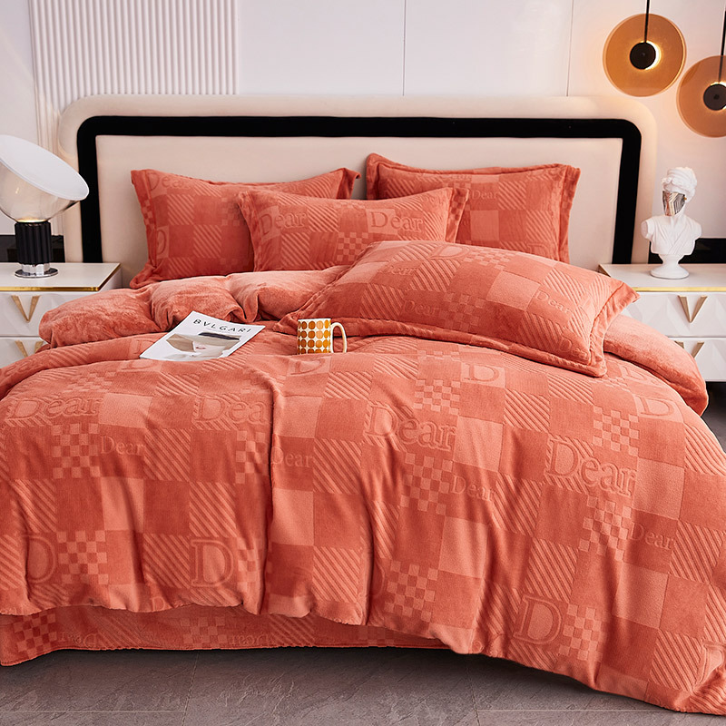 雅鹿家纺 冬季3d雕花澳绒四件套加厚保暖绒面套件