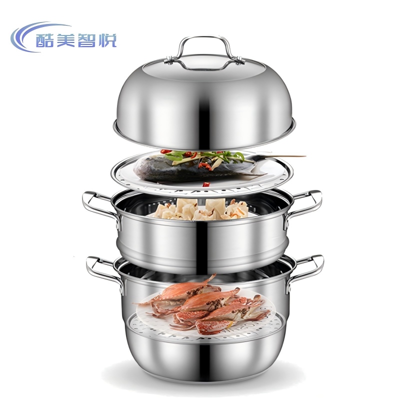 酷美智悦 304三层蒸锅实心把手32cm KM-JZ472 个高清大图