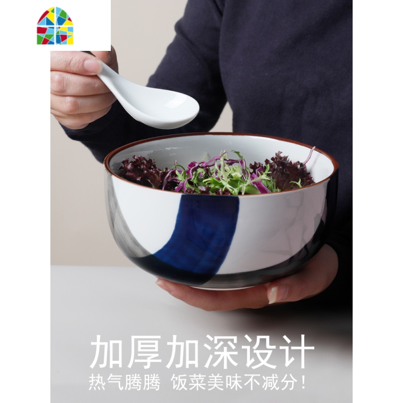 北欧面碗陶瓷泡面碗大号带盖单个学生宿舍便当碗盖饭碗 FENGHOU 蓝灰碗勺+盖子+银灰保温袋送新筷子高清大图
