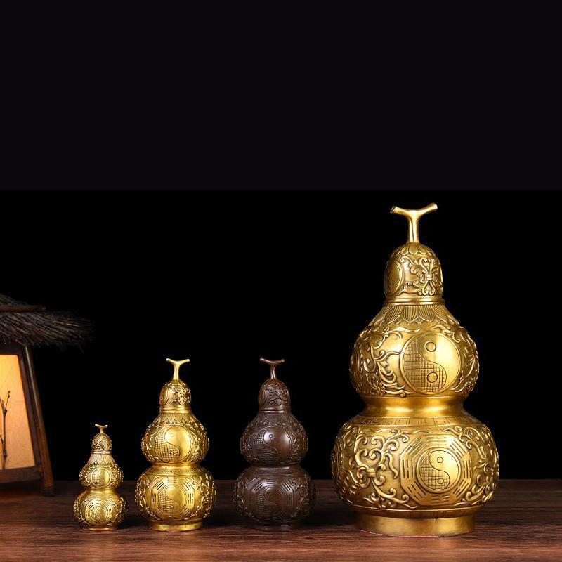 家柏饰corated铜葫芦摆件大葫芦八卦葫芦开口铜葫芦中式客厅装饰摆件