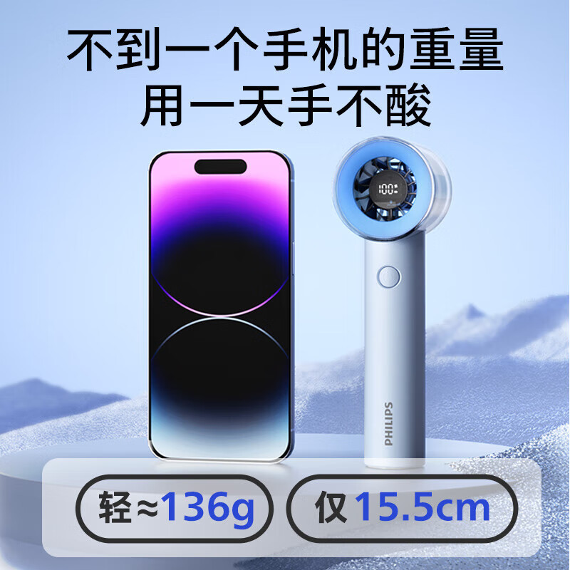 飞利浦(PHILIPS)手持小风扇随身携带长续航100档超高速大风力USB充电便携手持风扇 ACR3222PPF高清大图
