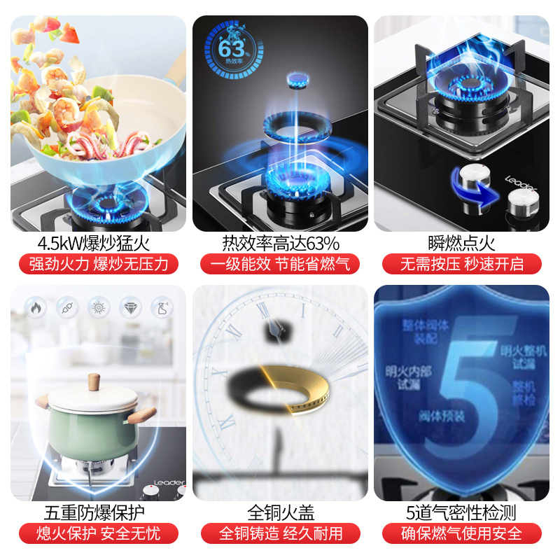 海尔智家统帅(leader)燃气灶JZT-QIGL2D 天然气4.5kW大火力台式嵌入式厨房家用双灶灶具双眼灶高清大图