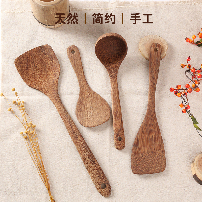 木铲子长柄木炒菜铲子不粘锅专用可高温木锅铲木勺汤勺 敬平 木铲+饭铲+27汤勺高清大图