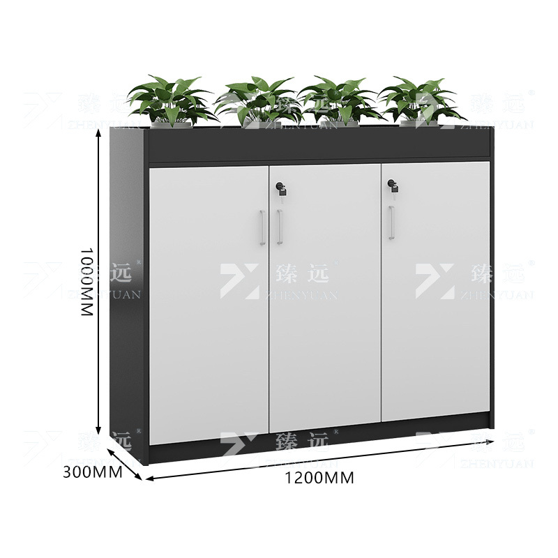 臻远ZY5011017花槽柜办公室矮柜墙边柜 三门柜 柜体灰色门板白色 1200*300*1000