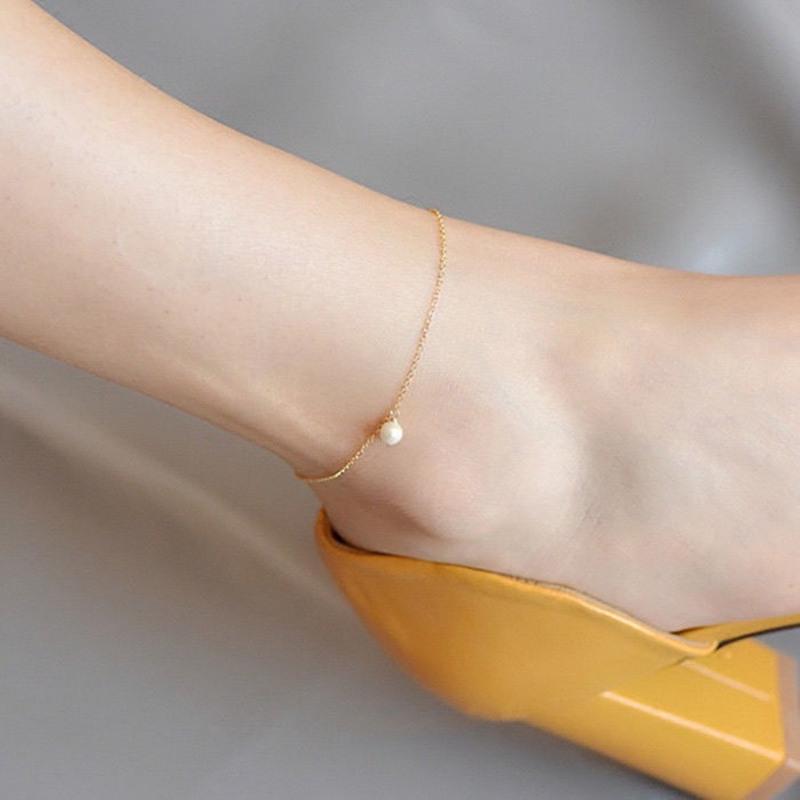 天然珍珠链接简约天然珍珠纤细不掉色可调节脚链饰品礼物