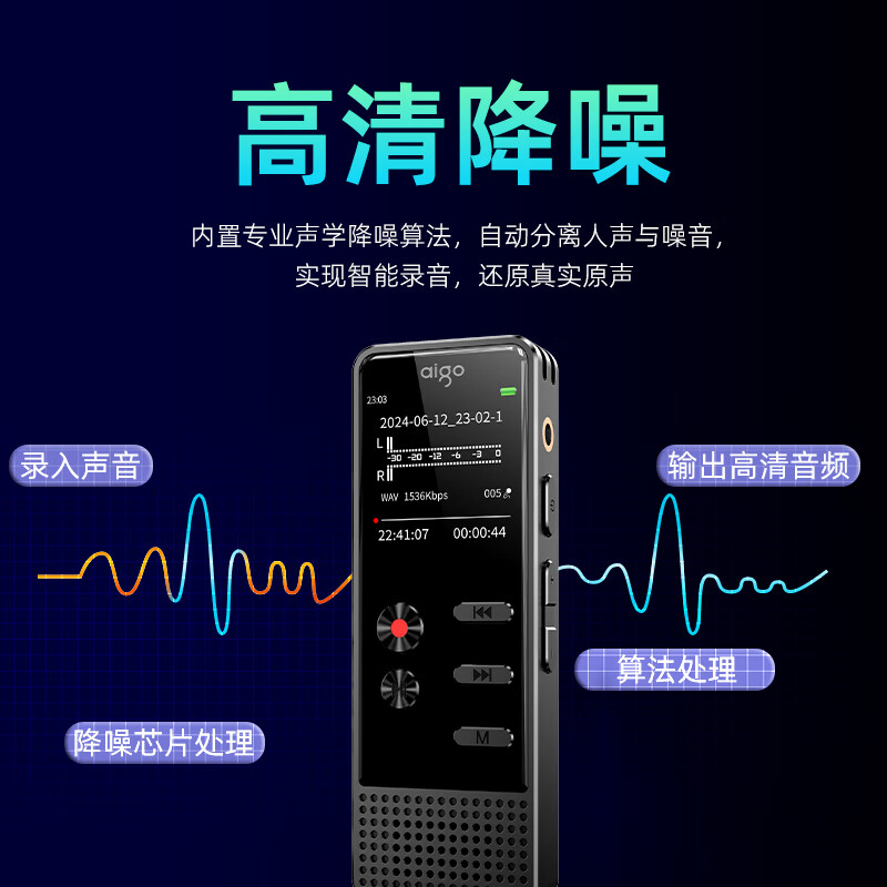 爱国者(aigo)录音笔R3377 64G 一键录音声控录音专业高清远距降噪录音器高清大图