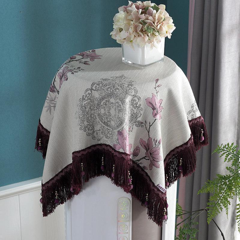 欧式空调套罩盖布方巾开机不取防尘布新中式圆柱空调立式柜机家用 芳华紫色 90*90cm(尺寸基本通用包含吊穗尺寸在内)