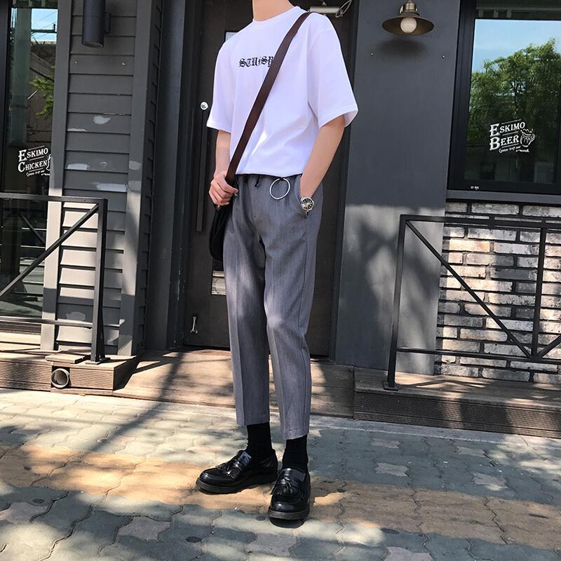 圆环休闲裤男百搭九分裤青宽松直筒裤薄款潮