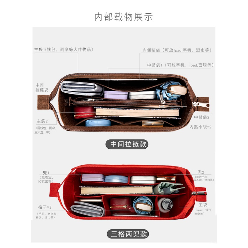 适用于LV ONTHEGO购物袋内胆包中包分隔整理内衬袋中袋收纳包撑VE收纳袋 三维工匠高清大图