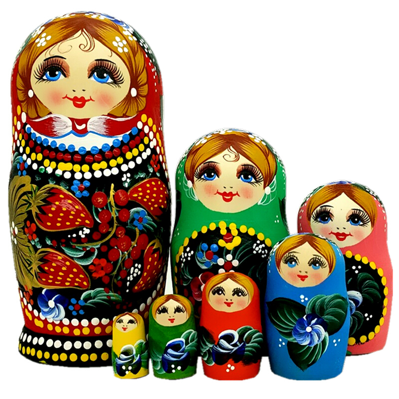 手绘俄罗斯套娃7层六一儿童节送男女孩玩具椴木风干创意摆件视频