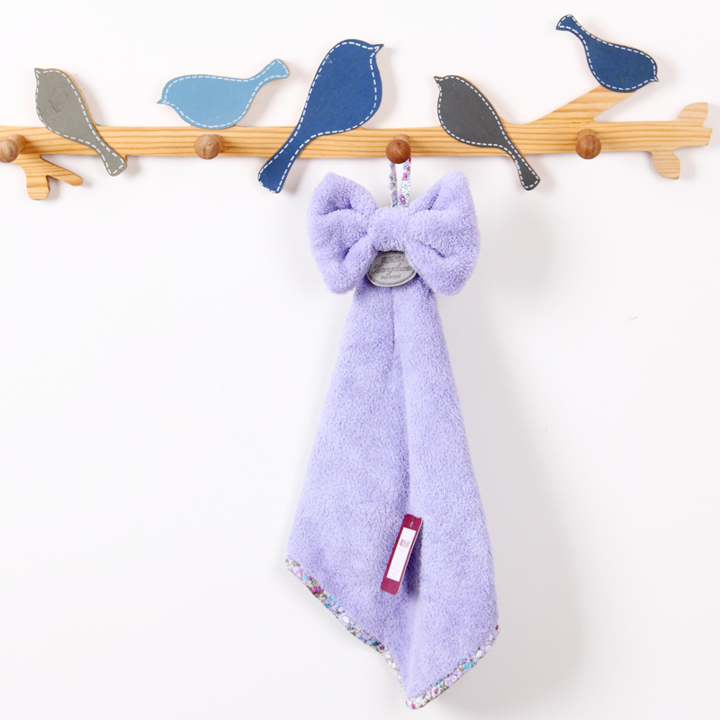 珊瑚绒擦手巾挂式厨房擦手巾创意擦手毛巾吸水_218 43x22cm 浅紫蝴蝶结