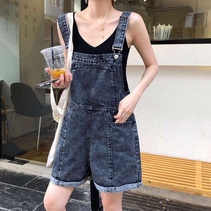 背带裤ins社会裤子女夏2018新款韩版宽松短裤潮
