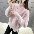 加绒/不加绒秋冬半高领针织打底衫宽松加厚毛衣女 XL建议120-130斤 粉色